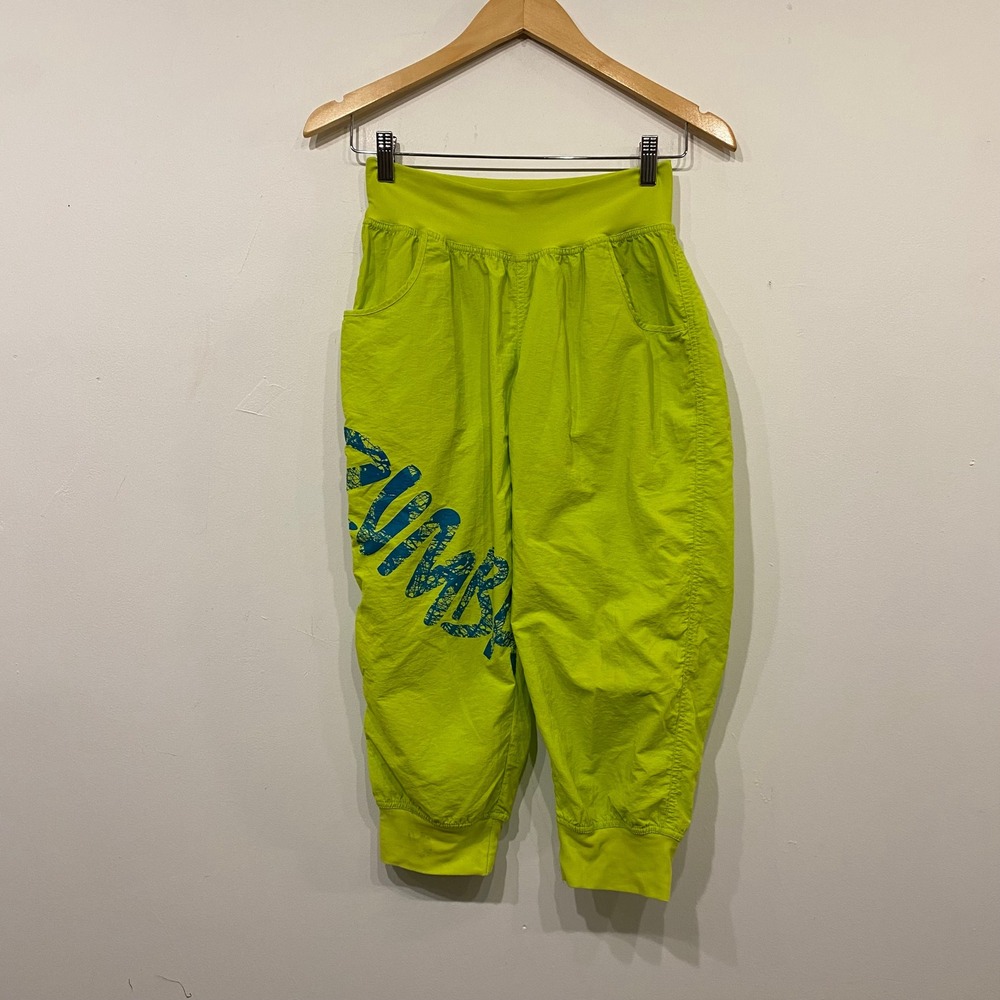 Zumba Wear Neon Lime Green Cargo Capri Pants Feel The Music Women Small Joggers